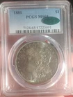 1881 Morgan Silver Dollar graded PCGS MS65 CAC *Blue Tone*