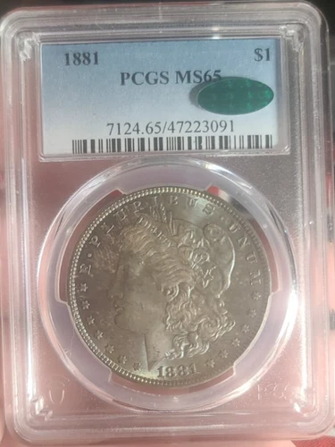 1881 Morgan Silver Dollar graded PCGS MS65 CAC *Blue Tone*