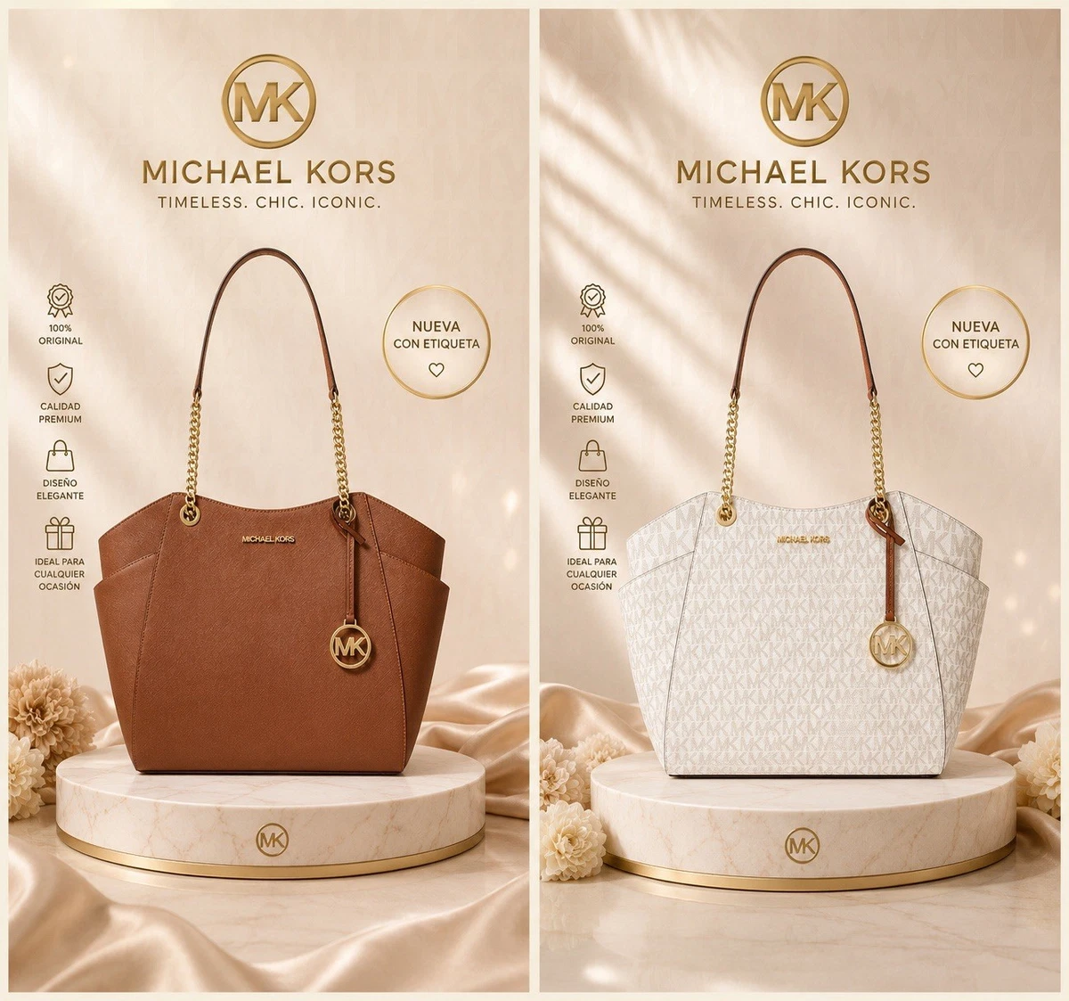 Michael Kors White MK Logo Tote with Tan Trim and Gold Hardware This $498 Michael Kors Tote Is Just $80 Right Now main image 3