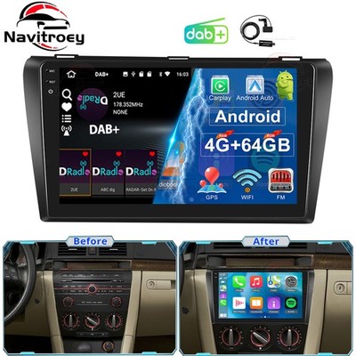 DAB+ CarPlay Android 15 Autoradio GPS Navi WiFi Für Mazda 3 BK 2004-2009 4+64GB