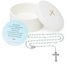 Baptism Gifts for Boys   Blue Rosary with Ceramic Keepsake Box and Card, Cath...