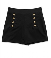 H&M Black High Waisted Tailored Shorts EU M – Gold Button Detail Smart