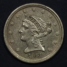 1861 $2.50 Liberty Gold Quarter Eagle (New Reverse) - $2.50 Raw AU+ - Sharp!