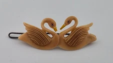 Antique c1930s Bakelite Hair Clip of 2 Swans Goody "swans a swimming" barrette