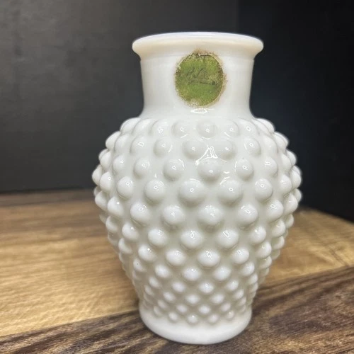 VTG Fenton Hobnail White Milk Glass Vase Small 5" Cottage Core Bubble Opaque