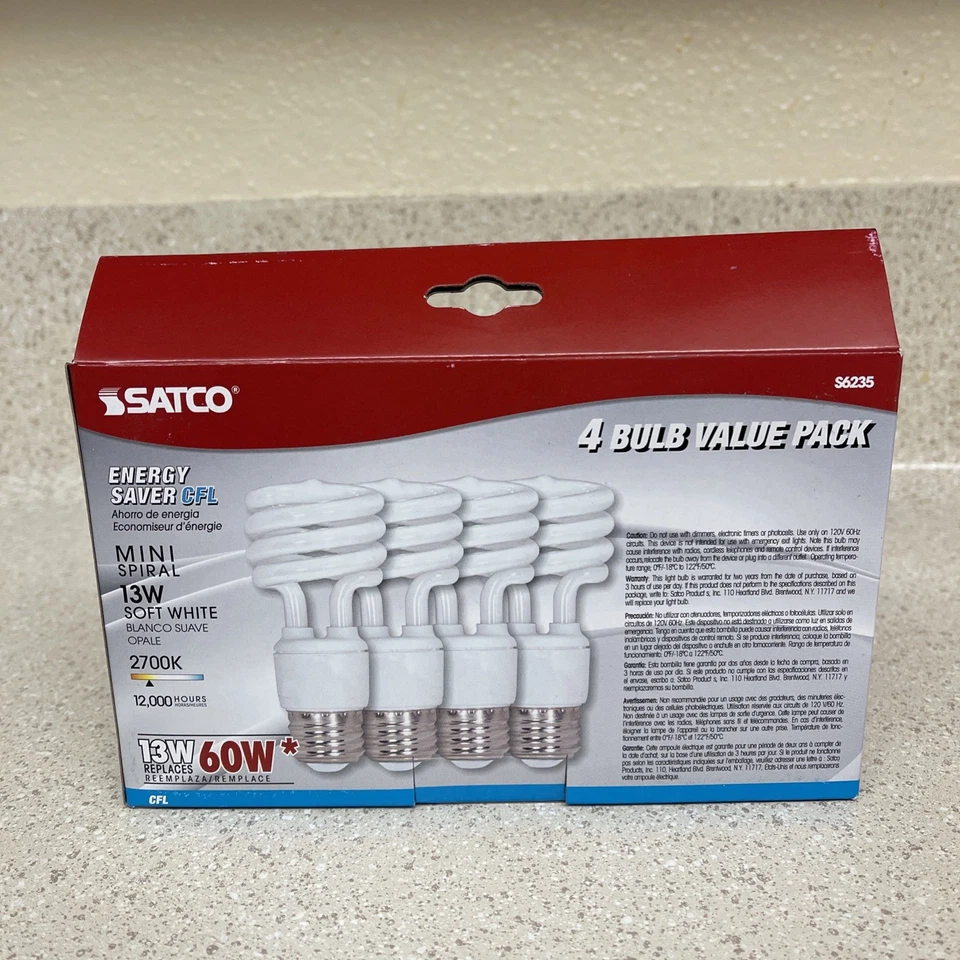Satco S6235 13 Watt Soft White Light Bulb T2 Mini Spiral 4 Pack 2700K Energy ... - Image 2 of 2