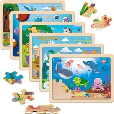 Wooden Puzzles for Kids Ages 4-6, 6 Packs 30 PCs Jigsaw Puzzles for Kids Ages 3-