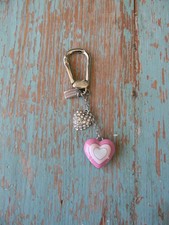 Coach Pink Heart  SILVER Crystal HEART Keychain Purse Bag Charm