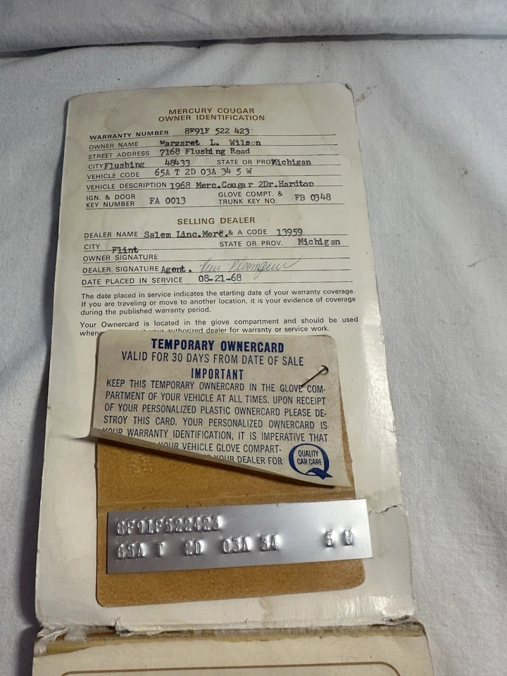 1968 Mercury Cougar Guia do Usuário Manual do Proprietário - Imagem 2 de 4
