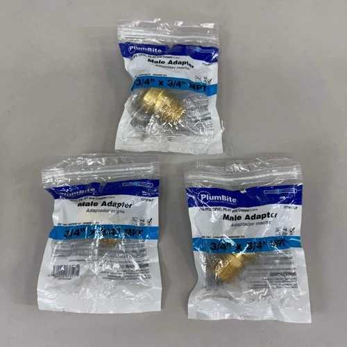 JONES STEPHENS (3 Pack) Plumbite Push On Male Adapter 3/4"x3/4" Brass C77418LF - Picture 1 of 7