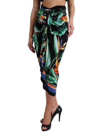 Dolce & Gabbana Black Strelitzia High Waist Wrap Midi Women's Skirt Authentic - Picture 2 of 6