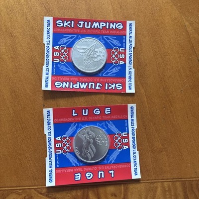 2 Vintage 1998 Nagano Olympic General Mills Coins Luge/Ski Jumping NOC