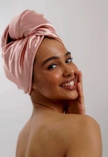 Double-Layer Microfiber Hair Wrap Towel Pink Satin 300GSM Quick Dry Turban