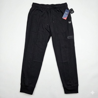 Reebok Men's Radar Slim Fit Joggers Black Tech Zip Pocket Fleece
