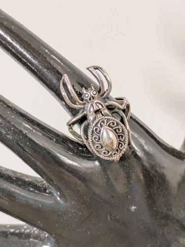 Vintage Sterling Silver 925 Gothic Spider Poison Ring Locket Secret Compartment