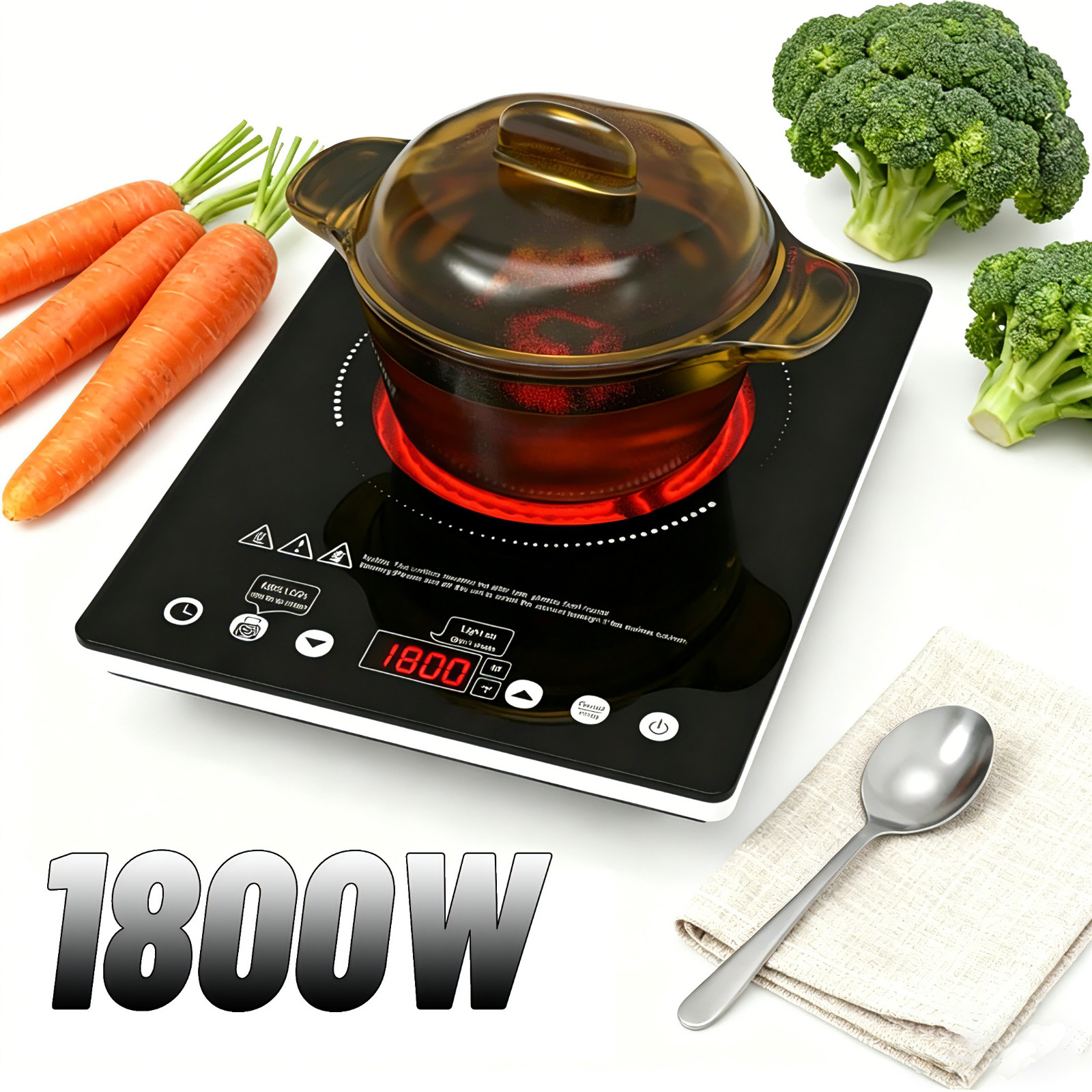 1800W Electric Cooktop 14"  Single Burner Infrared Hot Plate Ceramic Stove Top