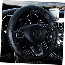 Black Leather Steering Wheel Cover Cowhide Wheel Cover Genuine Leather A-Black