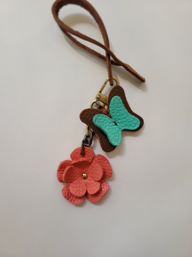 Full grain Calfskin Leather bag charm flower and butterfly hand made in USA - Picture 5 of 6