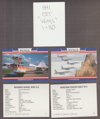 1991 CRT ''Wings'' Trading Card Set COMPLETE 80 Aviation Cards EAA Oshkosh RARE