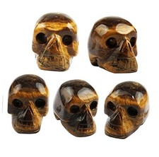  Tiger's Eye Stone Carving Skull Stone Pocket Statue Figurine Decor 1