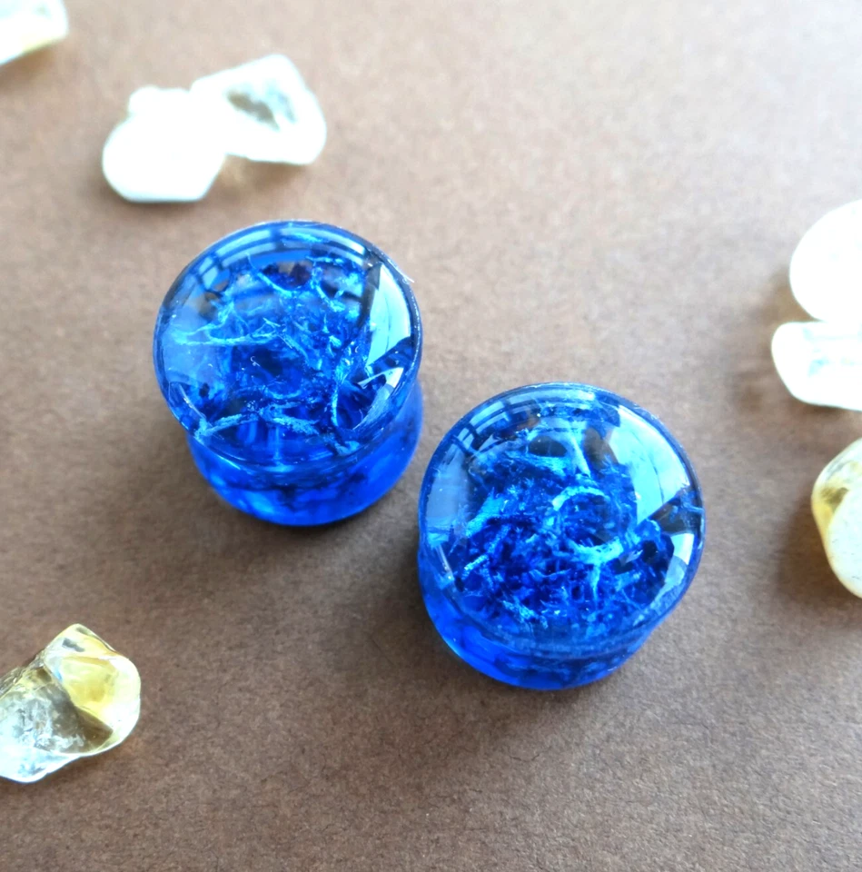 Blue men gauges Lichen jewelry Moss plugs and tunnels 00 plugs 4g earrings 2g 0g - Image 4 of 4