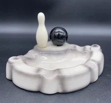 VTG MCM Bowling Ceramic Ashtray Pin & Ball Man Cave Kitsch League Decor READ