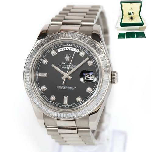 2010 Rolex Day-Date President 218399 41MM Black Wg Diamond Bag...