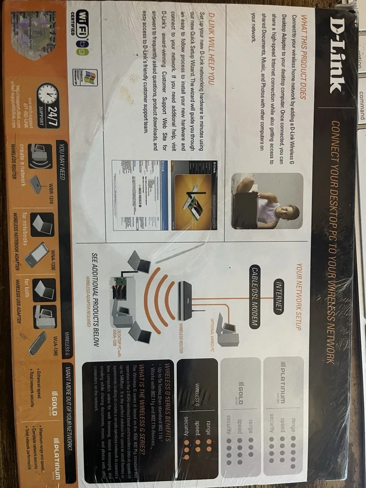 D Link WDA 1320 Wireless G Desktop Adapter Network WiFi Computer **SEALED** NEW* - Image 3 of 4