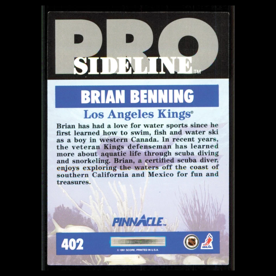 Brian Benning #402 1991 Pinnacle Los Angeles Kings Hockey Card NHL NM - Image 2 of 3