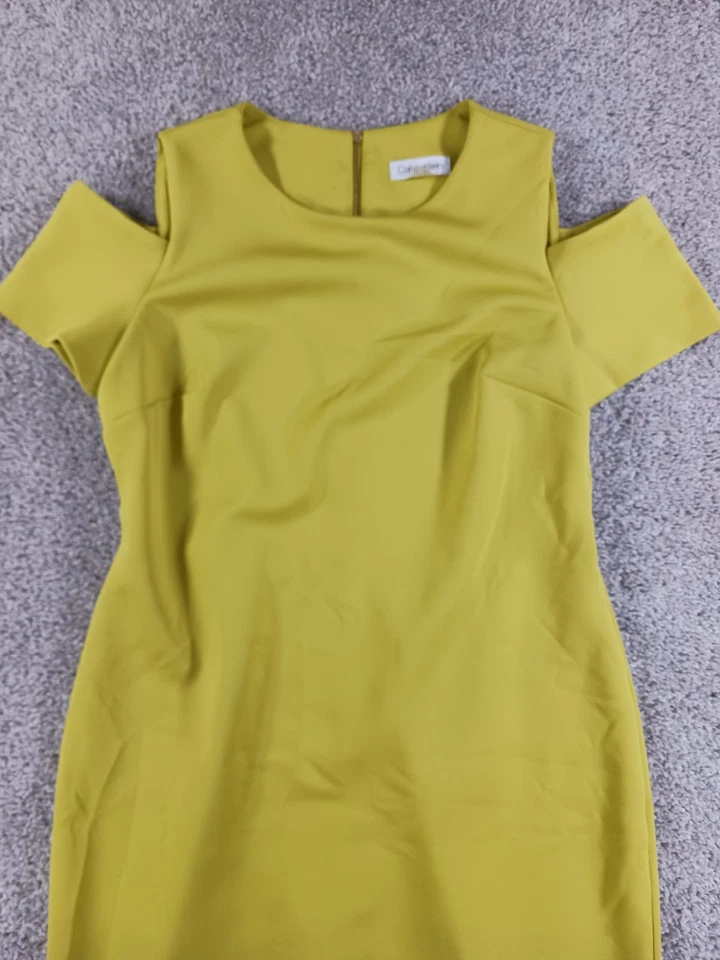 Calvin Klein Size 8 Womens Dress Celery Yellow Short Sleeve Cold Shoulder - Image 2 of 4