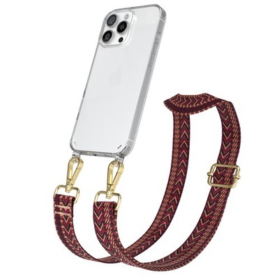 Handykette für Apple iPhone 16 Pro Max Boho Schnur Hülle mit Band RotBraun Gold