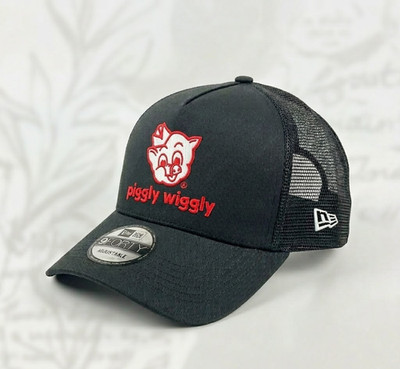 Piggly Wiggly Merchandise Logo Trucker Hat Baseball Cap Black Mesh Retro Grocery
