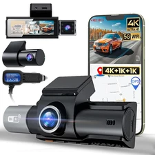 3.2" 3 Lens Dash Cam 4K+Dual 1080P Car Camera 5G WiFi GPS Night Vision Recorder