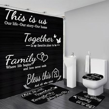 Family Shower Curtain Set Home Bathroom Set with Shower Curtain and Rugs Black