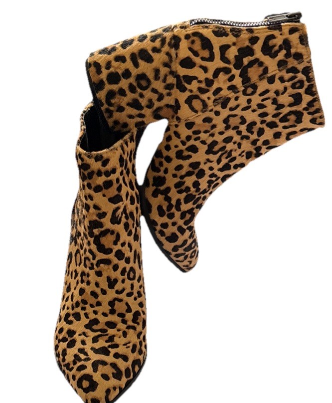 Steve Madden Womens Leopard Cow Hair Zip-Up Pointed Heel Boots Size 9.5