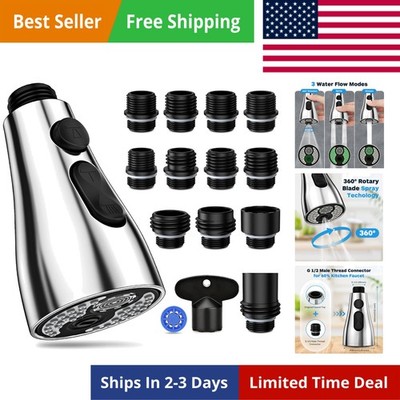 Kitchen Faucet Head Replacement 3 Modes with 12 Adapters, Pull Down Spray Hea...