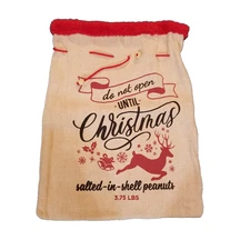 Burlap Sack XMAS Bag Salted In Shell Peanuts Tote Do Not Open Until Christmas