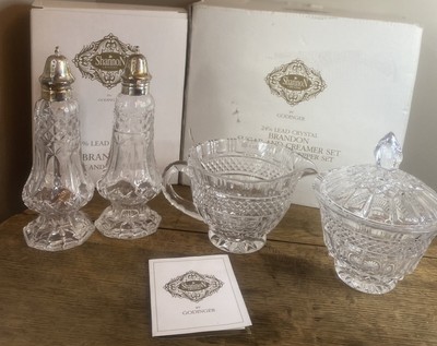 Shannon By Godinger Brandon Crystal Sugar & Creamer Set & Salt & Pepper Set NIB