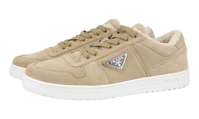 PRADA Wildleder Downtown Shearling Sneaker - 2EE364 - Beige - NEU -  12 46