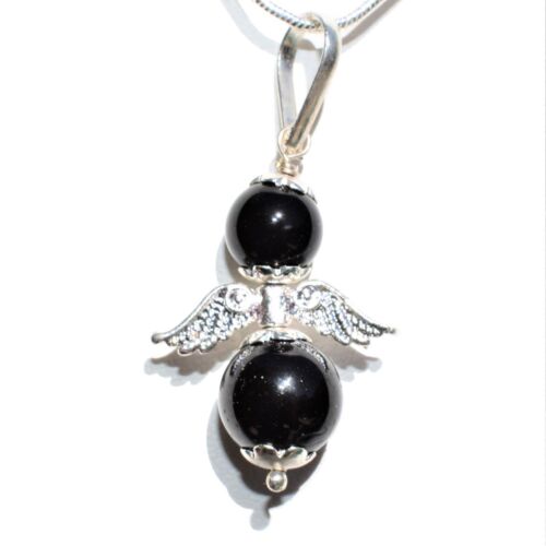 Himalayan Black Tourmaline Bead Angel Pendant + 20" Stainless Steel Chain - Afbeelding 1 van 7