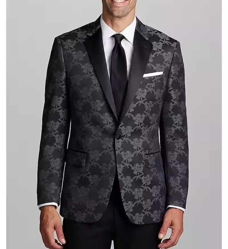 48R JOS A BANK Floral Dinner Jacket Blazer Tailored Fit Charcoal C110913