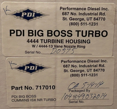 NEW! PDI BIG BOSS TURBO #717010 CUMMINS ISX NR TURBOCHARGER & TURBINE HOUSING #4