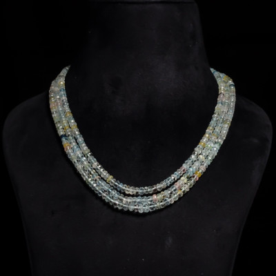 314 Ct Natural Multi Aquamarine Beads Necklace  Adjustable  4×4 to 5×5 mm