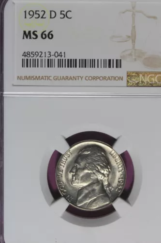 1952 D NGC 5C MS66 JEFFERSON NICKEL #B46645