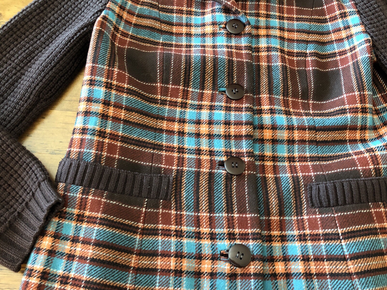 Pendleton Brown Plaid Button Front Wool Cardigan … - image 3