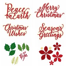 Christmas Greetings Poinsettia Flower Metal Cutting Dies Scrapbooking Embossing
