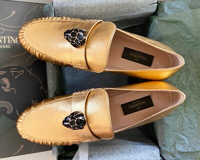 $1095 Valentino Garavani Black Panther Metallic Gold Leather - Main Image