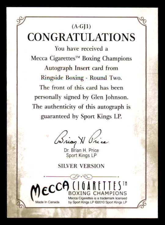 2011 Ringside Boxing Round Two #AGJ1 Glen Johnson Auto */100 (ref 102023) - Image 2 of 2