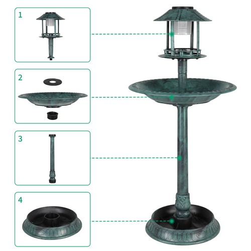 42Inch Outdoor Solar Lighted Pedestal Bird Bath Resin Fountain Garden Decoration - Picture 9 of 10