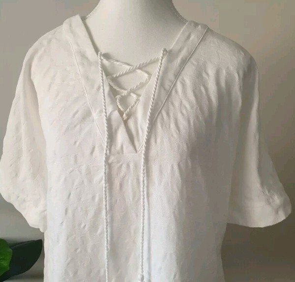 Pomelo White Cotton And Viscose Embossed Pattern Top Sz M